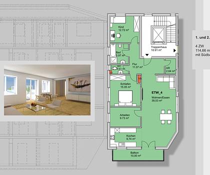 4 ZW mit großem Süd-Balkon - 1.OG - ruhig - Kinderzuschuss, KfW Förderung plus Steuerabschreibung 