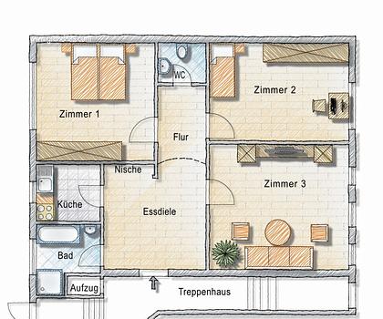 Wohnen in St. Johannis ... 
3-Zimmer-Wohnung mit Garage 