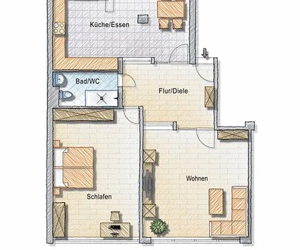 Großzügig konzipierte
2- Zimmer- City- Wohnung